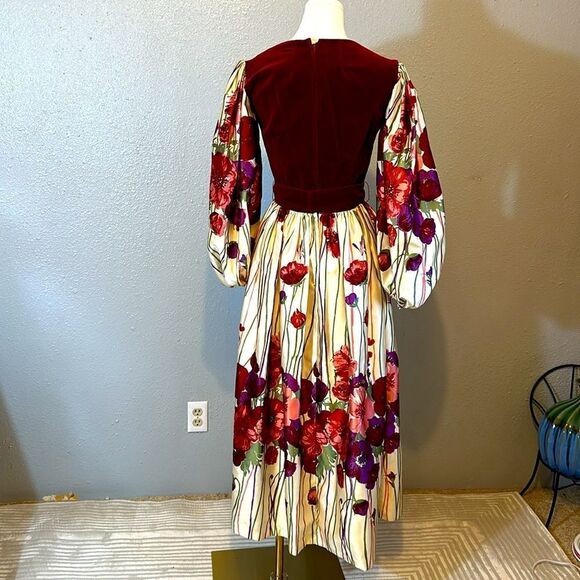 Vintage Victor Costa velvet satin floral dress with side pocket size 8 - Picture 7 of 17